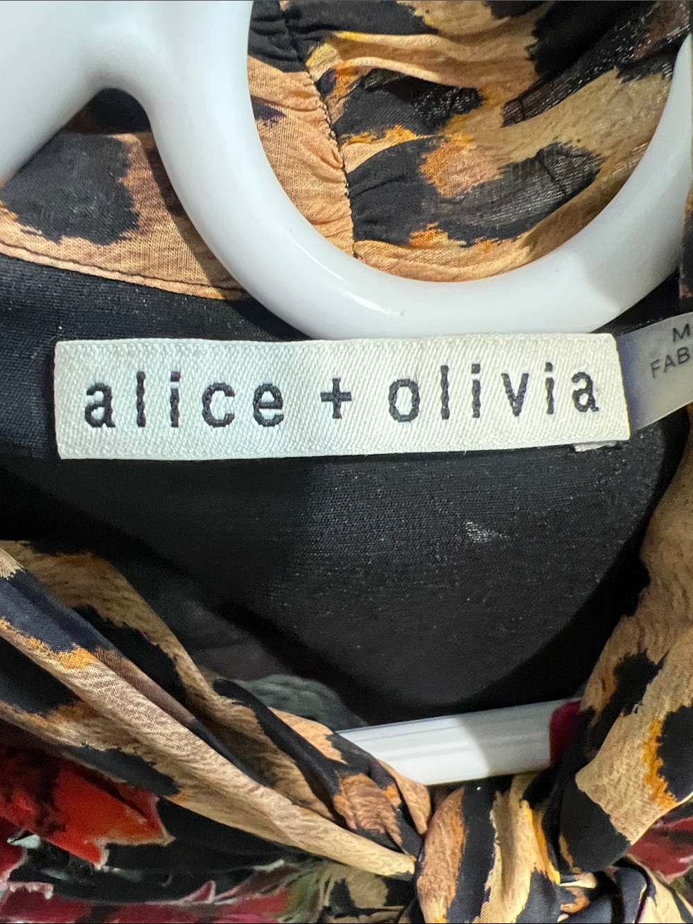 Alice + Olivia Black Floral Blouse with Leopard Tie - Picture 3 of 4